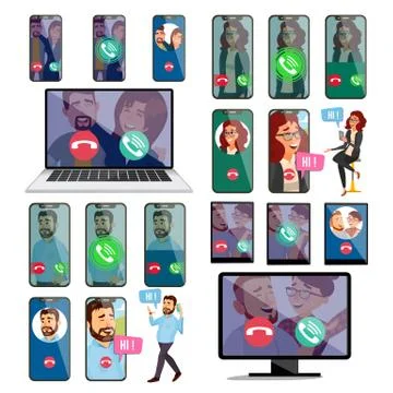 Online Call Vector. VoIP Technology, Voice Over IP, IP Telephony. Smartphone 스톡 일러스트