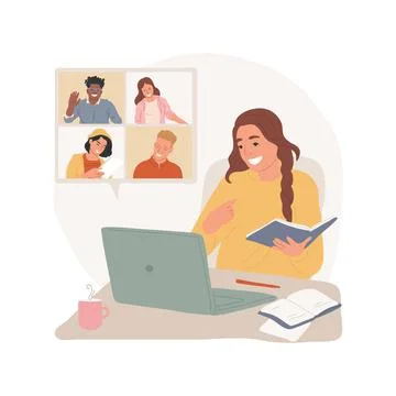 Online calling isolated cartoon vector illustration. Ilustración de archivo