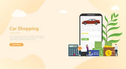 Online car shopping e-commerce technology with smartphone app for website tem Stock Illustration
