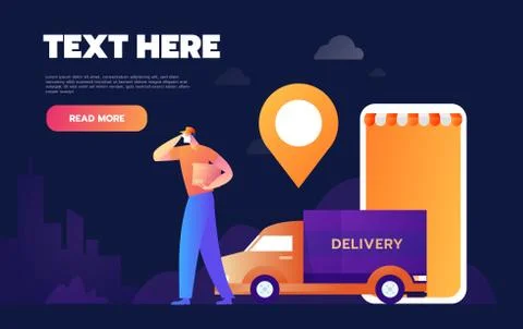 Online Cargo Tracking Delivery Application Tiny People Character Concept Vector Stock Illustration