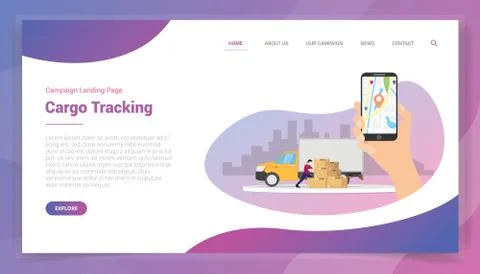 Online cargo tracking for website template or landing homepage design campaig Stock Illustration