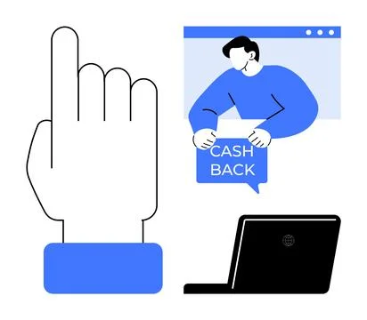 Online Cashback Program Highlight with Click Icon and Laptop Visual Stock Illustration
