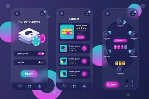 Online casino neumorphic elements kit for mobile app. Playing poker at table Stock Illustration