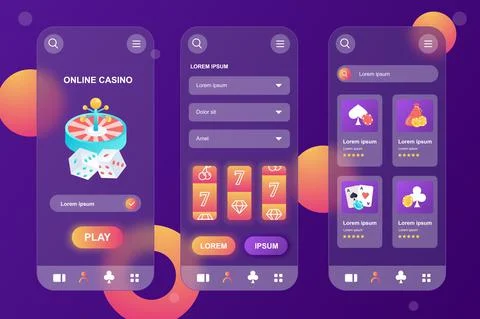 Online casino neumorphic elements kit for mobile app. Roulette game, hit the Stock Illustration