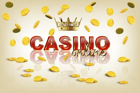 Online casino vector template. Red text with golden crown. Stock Illustration