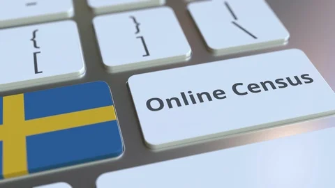 Online Census text and flag of Sweden on the keyboard. Conceptual 3D animation Video stock 126612736