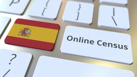 Online Census text and flag of Spain on the keyboard. Conceptual 3D animation Video stock 126612823