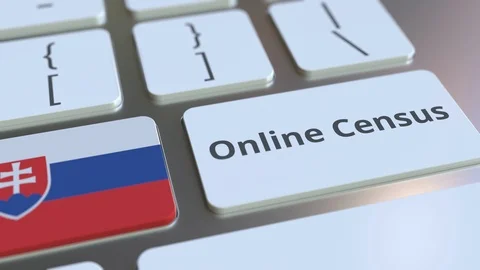 Online Census text and flag of Slovakia on the keyboard. Conceptual 3D animation Video stock 126612982