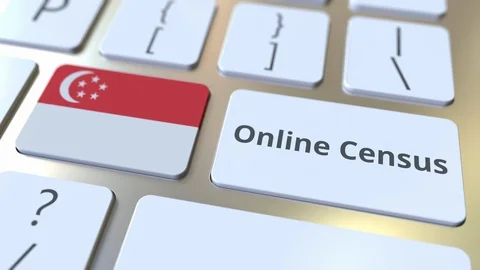 Online Census text and flag of Singapore on the keyboard. Conceptual 3D Video stock 126613016