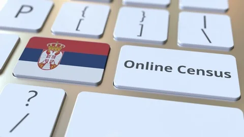 Online Census text and flag of Serbia on the keyboard. Conceptual 3D animation Video stock 126613056
