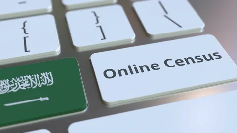 Online Census text and flag of Saudi Arabia on the keyboard. Conceptual 3D Video stock 126613088