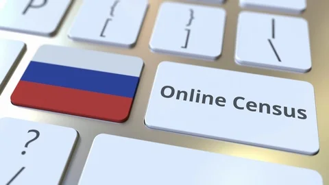Online Census text and flag of Russia on the keyboard. Conceptual 3D animation Video stock 126613115