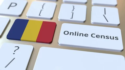 Online Census text and flag of Romania on the keyboard. Conceptual 3D animation Video stock 126613150