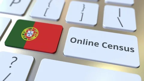Online Census text and flag of Portugal on the keyboard. Conceptual 3D animation Video stock 126613252