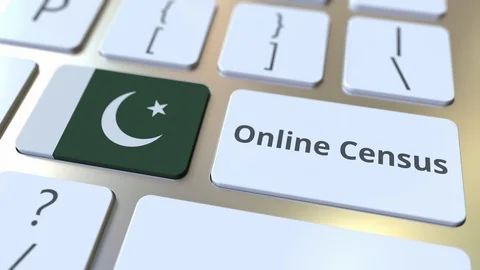 Online Census text and flag of Pakistan on the keyboard. Conceptual 3D animation Video stock 126613479