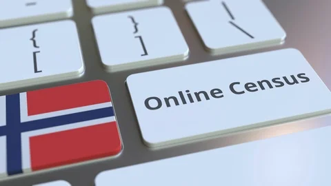 Online Census text and flag of Norway on the keyboard. Conceptual 3D animation Video stock 126613568