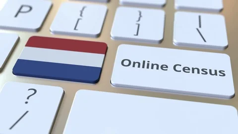 Online Census text and flag of the Netherlands on the keyboard. Conceptual 3D Video stock 126613670