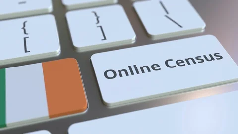Online Census text and flag of the Republic of Ireland on the keyboard Video stock 126614394