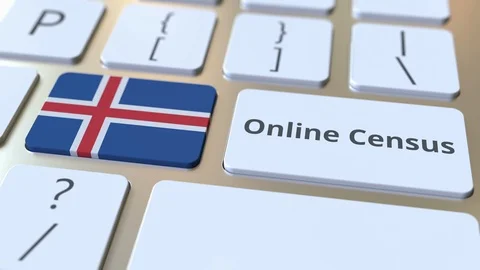 Online Census text and flag of Iceland on the keyboard. Conceptual 3D animation Video stock 126614496