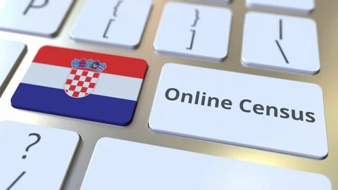 Online Census text and flag of Croatia on the keyboard. Conceptual 3D animation Video stock 126615029