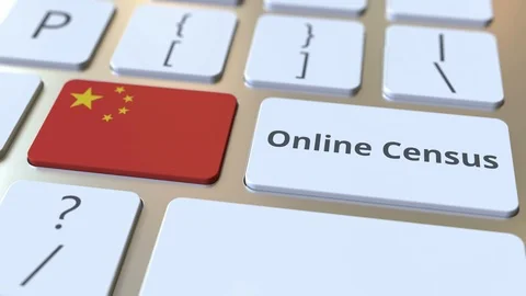 Online Census text and flag of China on the keyboard. Conceptual 3D animation Video stock 126615062