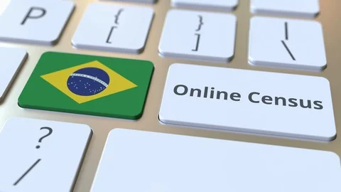 Online Census text and flag of Brazil on the keyboard. Conceptual 3D animation Video stock 126615192