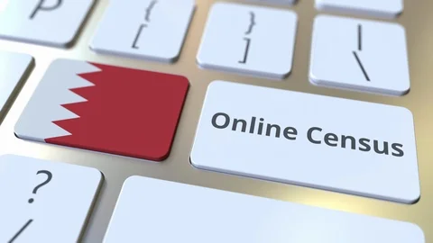Online Census text and flag of Bahrain on the keyboard. Conceptual 3D animation Video stock 126615287