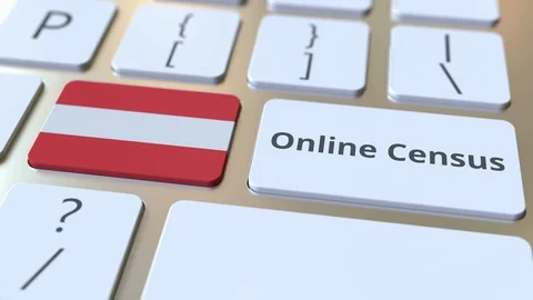 Online Census text and flag of Austria on the keyboard. Conceptual 3D animation Video stock 126615325