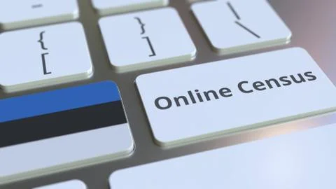 Online Census text and flag of Estonia on the keyboard. Conceptual 3D rendering Stock Illustration