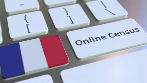 Online Census text and flag of France on the keyboard. Conceptual 3D rendering イラスト素材