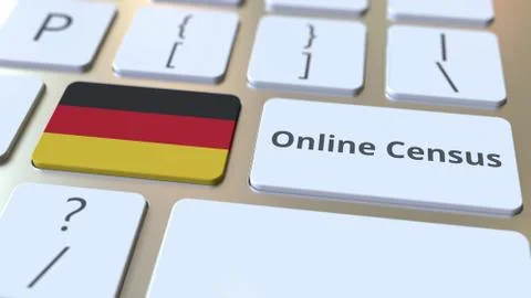 Online Census text and flag of Gemany on the keyboard. Conceptual 3D rendering Stock Illustration