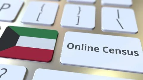Online Census text and flag of Kuwait on the keyboard. Conceptual 3D rendering 스톡 일러스트