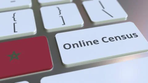 Online Census text and flag of Morocco on the keyboard. Conceptual 3D rendering Stock Illustration