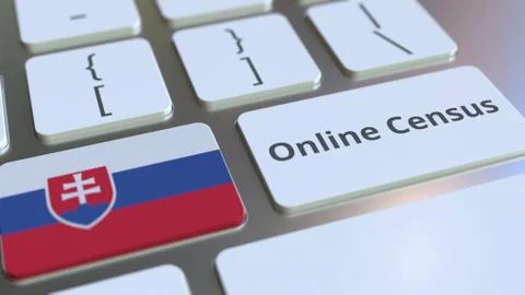 Online Census text and flag of Slovakia on the keyboard. Conceptual 3D rendering Stock Illustration