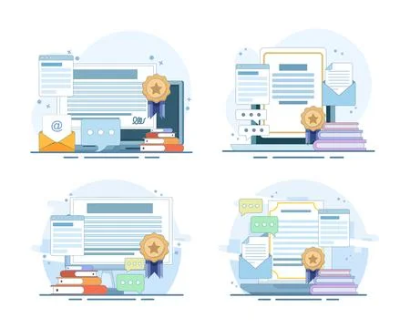 Online certification courses and digital skill development illustration set Stockillustratie