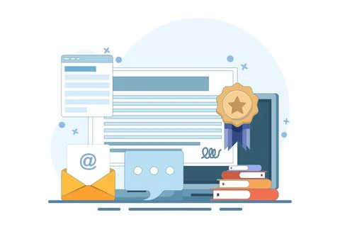 Online certification courses, Online training programs, Awards. Stock Illustration