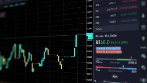 Online chart of bitcoin currency, finance trends, crypto currecy exchange and e Stock Footage