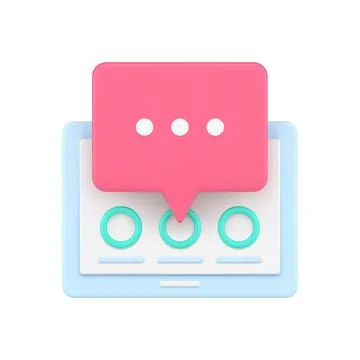Online chat 3d icon. Red conversation bubble near round web user window Stock Illustration