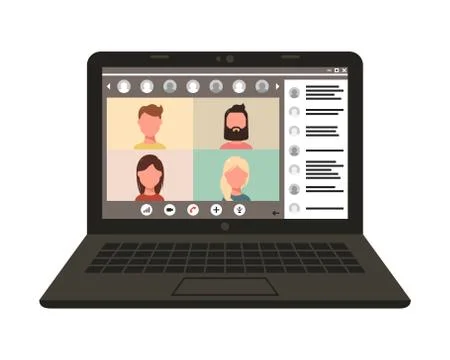 Online chat on a computer over the Internet. Remotely. Conference video call, Stock Illustration