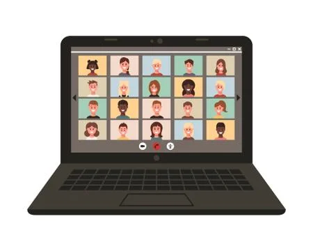 Online chat on a computer over the Internet. Remotely. Conference video call, Stock Illustration