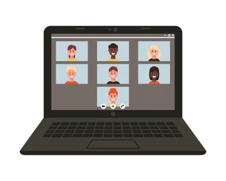 Online chat on a computer over the Internet. Remotely. Conference video call, Stock Illustration