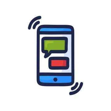 Online chat concept. Talk application logo, mobile phone with chat. doodle st Illustrazione stock