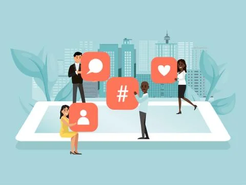 Online chat conversation, internet message, character people male female use 스톡 일러스트