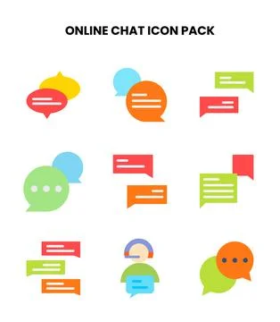 Online Chat Flat Design Icons Pack Stock Illustration