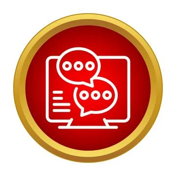 Online chat message communication interacting on computer monitor Illustrazione stock