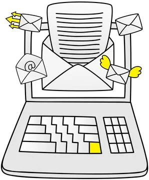 Online chat message notifications with computer and email paper documents, sms Stock Illustration