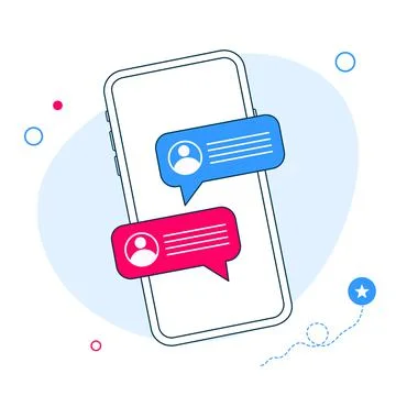 Online chat messages text notification on mobile phone vector or flat cartoon Stock Illustration