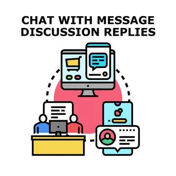 Online chat messaging discussing customer support communication network Stock Illustration