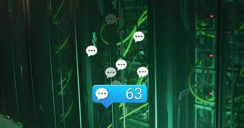 Online chat notifications processing data over computer servers in dark server 스톡 사진