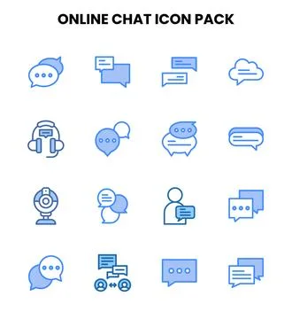 Online Chat Two Colour Vector Icons Pack Stock Illustration